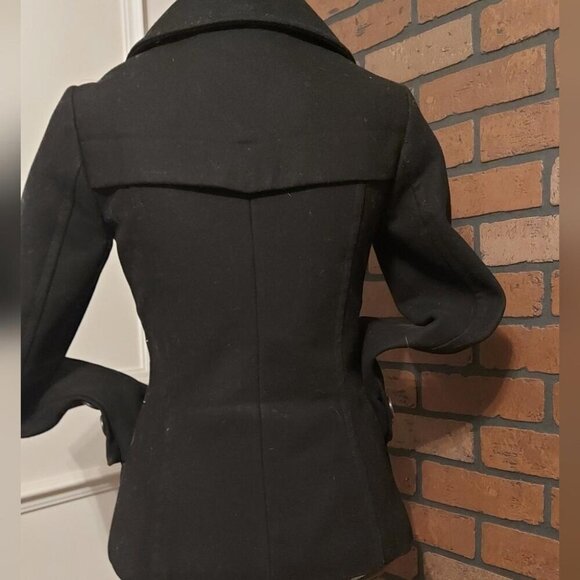 Rudsak Black Wool-Blend Fitted Peacoat Edgy Chic Biker Coat Sleek & Timeless - Picture 5 of 14